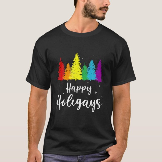Camiseta Feliz Holigays Rainbow Christmas Orgulho LGBT Gay  (Frente)