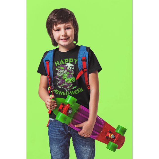 Camiseta Feliz Howl-o-entre Wolf Andando em skate (Criador carregado)