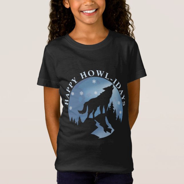 Camiseta Feliz Howlidays com Howling Wolf e Lua (Frente)