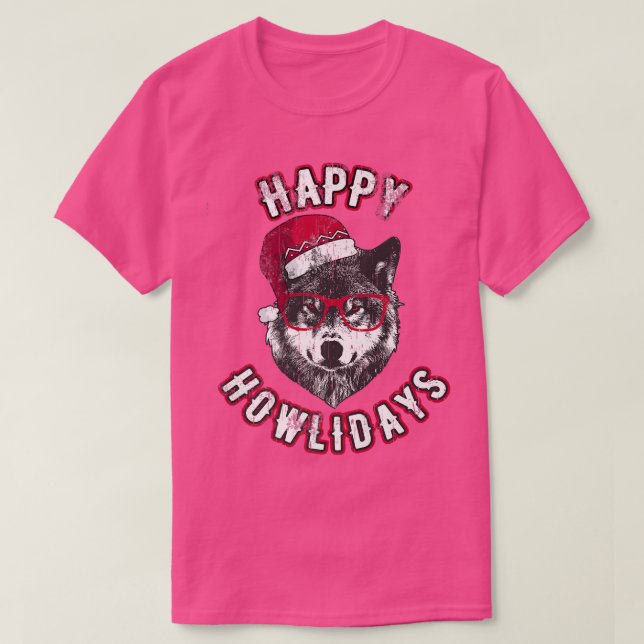 Camiseta Feliz Howlidays Grumpy Wolf, amante dos Lobos de N (Frente do Design)