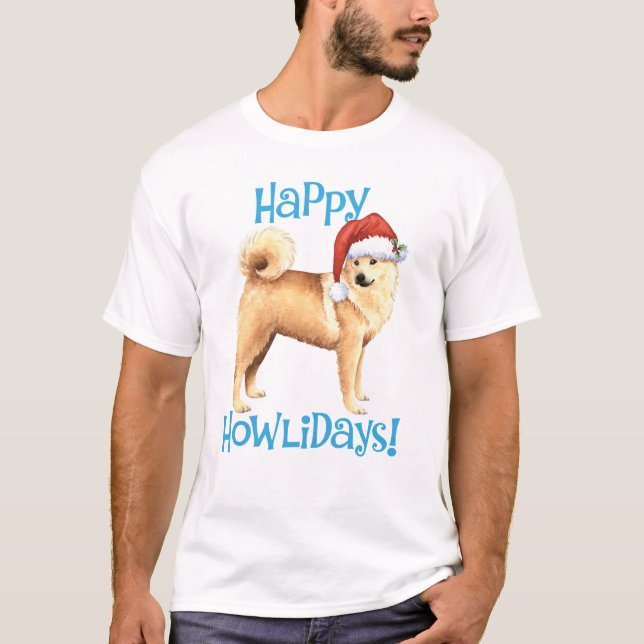 Camiseta Feliz Howlidays Norueguês Buhund (Frente)