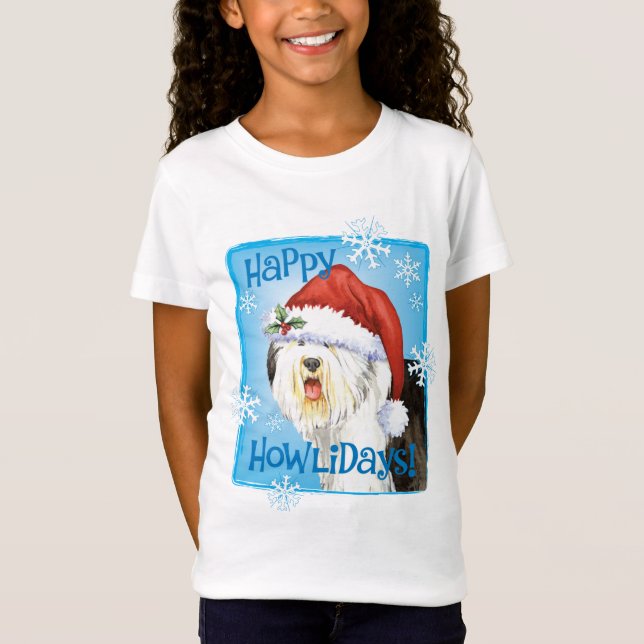 Camiseta Feliz Howlidays Old English Sheepdog (Frente)