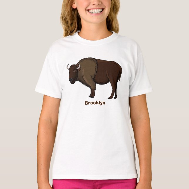 Camiseta Feliz ilustração de búfalo bisonte americano (Frente)