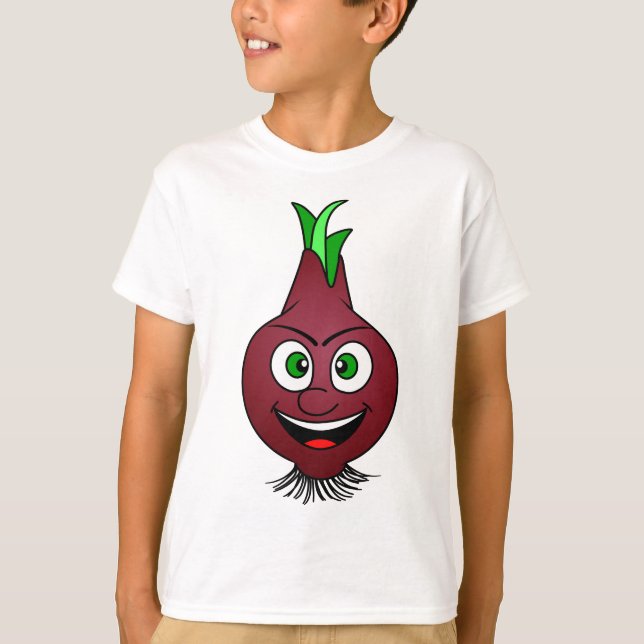 Camiseta Feliz Ilustração Vegetal de Cebola Vegan (Frente)