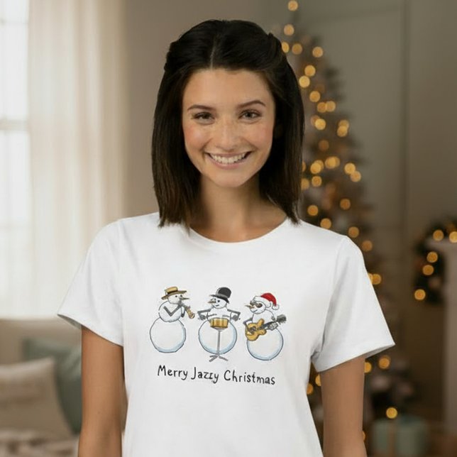 Camiseta Feliz Jazzy Natal Engraçado Snowmen Mulheres Jazz (Criador carregado)