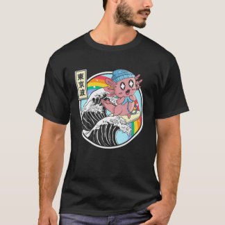 Camiseta Feliz jogo Axolotl surfing Kanagawa Wave Kawaii