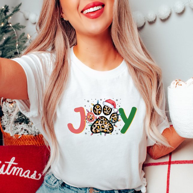 Camiseta Feliz Joy Leopard Impressão Pata Natal (Criador carregado)