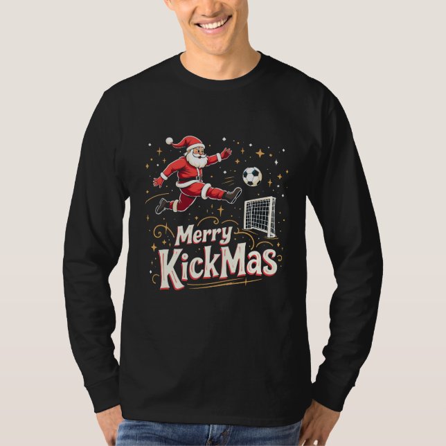 Camiseta Feliz Kickmas Engraçado Papai Noel Amantes do Fute (Frente)