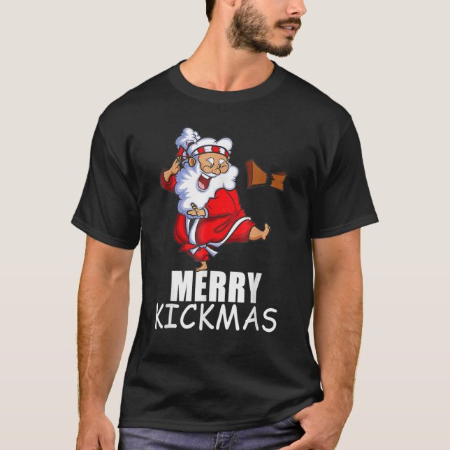 Camiseta Feliz Kickmas Karate Papais noeis Família Correspo (Frente)