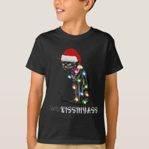 Camiseta Feliz Kissmy Divertido Cat Natal Luzes 2