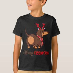 Camiseta Feliz Kissmyass Engraçado Reindeer de Natal Dachsh