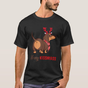 Camiseta Feliz Kissmyass Engraçado Reindeer de Natal Dachsh