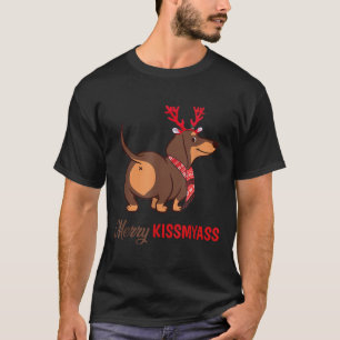 Camiseta Feliz Kissmyass Engraçado Reindeer de Natal Dachsh