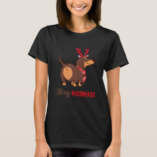 Camiseta Feliz Kissmyass Reindeer de Natal Cão Dachshund