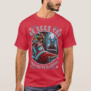 Camiseta Feliz Krampus Ele Te Vê Vintage Horror Natal