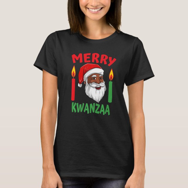 Camiseta Feliz Kwanzaa afro-americano Papai Noel negro C (Frente)