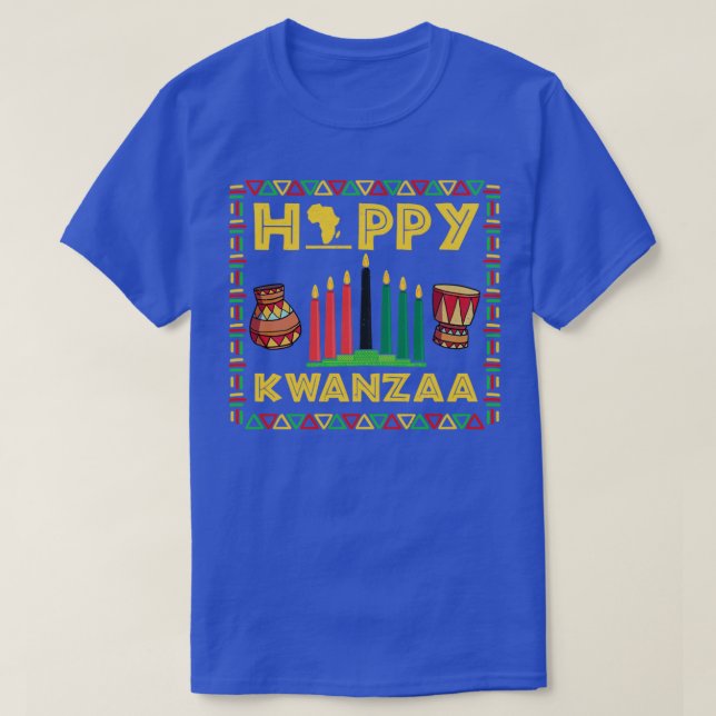 Camiseta Feliz Kwanzaa Kinara Candles Princípios Africanos (Frente do Design)