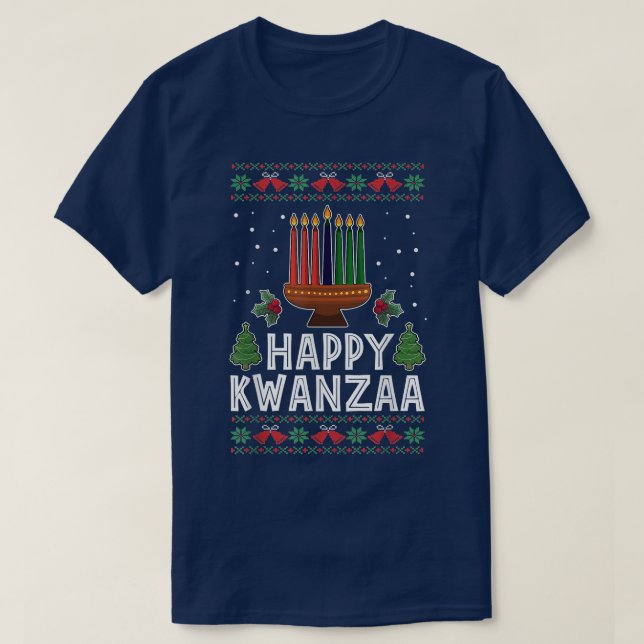 Camiseta Feliz Kwanzaa Ugly Christmas Sweater, Celebrar Kw (Frente do Design)