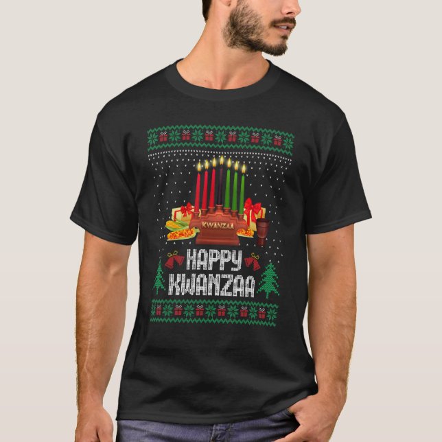 Camiseta Feliz Kwanzaa Ugly Christmas Sweater, Celebrar Kw (Frente)