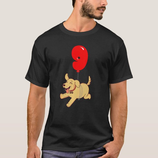 Camiseta Feliz Labrador 9º aniversário Festa Balão de Crian (Frente)
