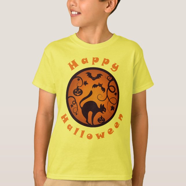 Camiseta Feliz lanterna do Halloween aranhas e morcegos neg (Frente)