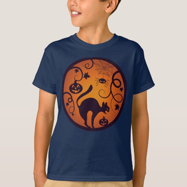 Camiseta Feliz lanterna do Halloween aranhas e morcegos neg (Frente)
