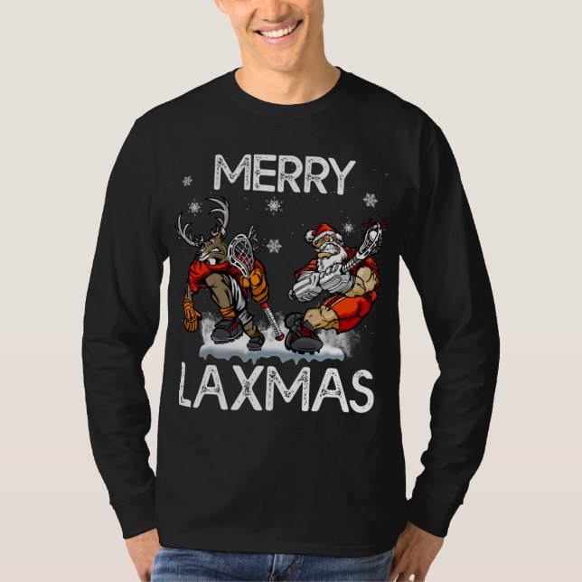 Camiseta Feliz LAXMAS Natal Feio Papais noeis de Lacrosse R (Frente)
