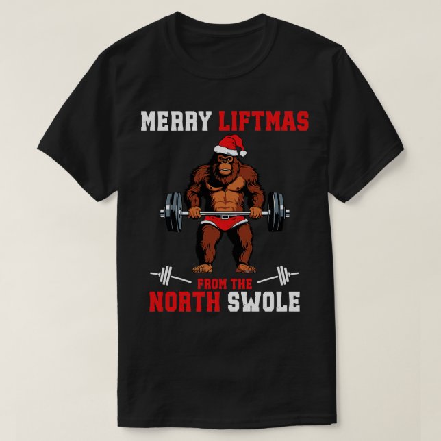 Camiseta Feliz Liftmas Do Peso Dos Papais noeis Musculares  (Frente do Design)