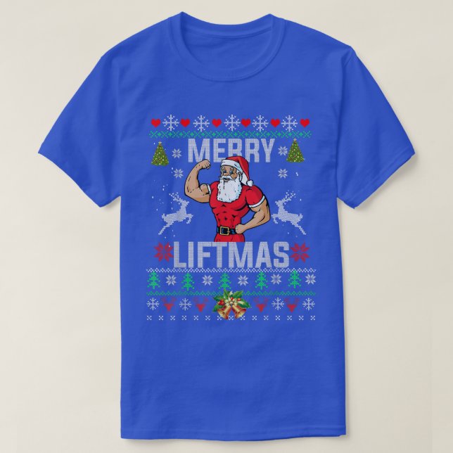 Camiseta Feliz Liftmas Engraçadas Papais noeis De Natal Ug (Frente do Design)