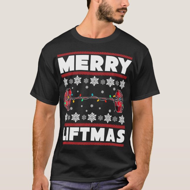 Camiseta Feliz Liftmas Engraçado Malhação de Workout de Nat (Frente)