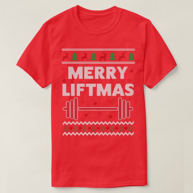Camiseta Feliz Liftmas Feio Natal Workout Ajustado Engraçad (Frente do Design)