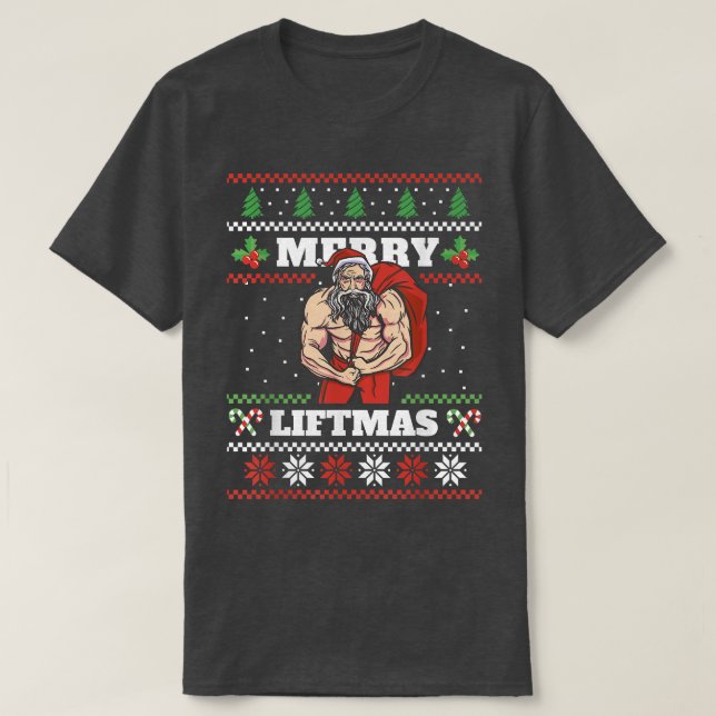 Camiseta Feliz Liftmas I Ugly Christmas Sweater Gyout (Frente do Design)