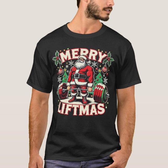Camiseta Feliz Liftmas Papais noeis Natal Gym (Frente)
