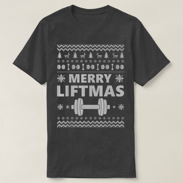 Camiseta Feliz Liftmas Ugly Christmas Sweater Oferece Para  (Frente do Design)