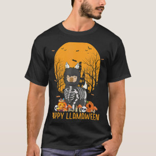 Camiseta Feliz Llamaween Lama Halloween Skeleton Kids Gir