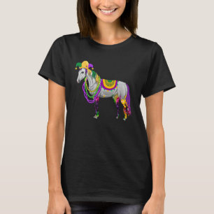 Camiseta Feliz Mardi Gras Cavalo Fofo Vestindo Contas Chapé