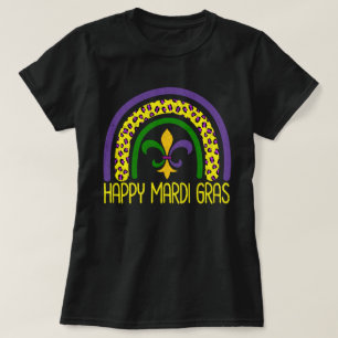 Camiseta Feliz Mardi Gras Cute Leopard Rainbow