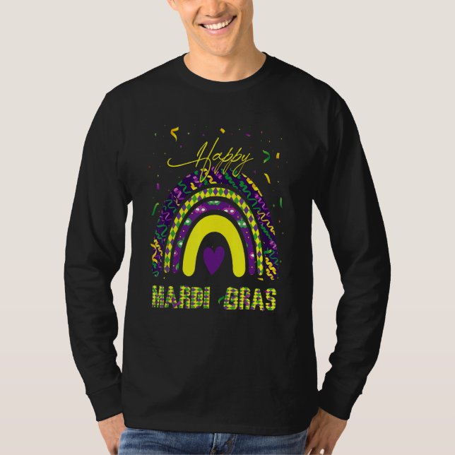 Camiseta Feliz Mardi Gras Funny Rainbow Mask Miçangas Legal (Frente)