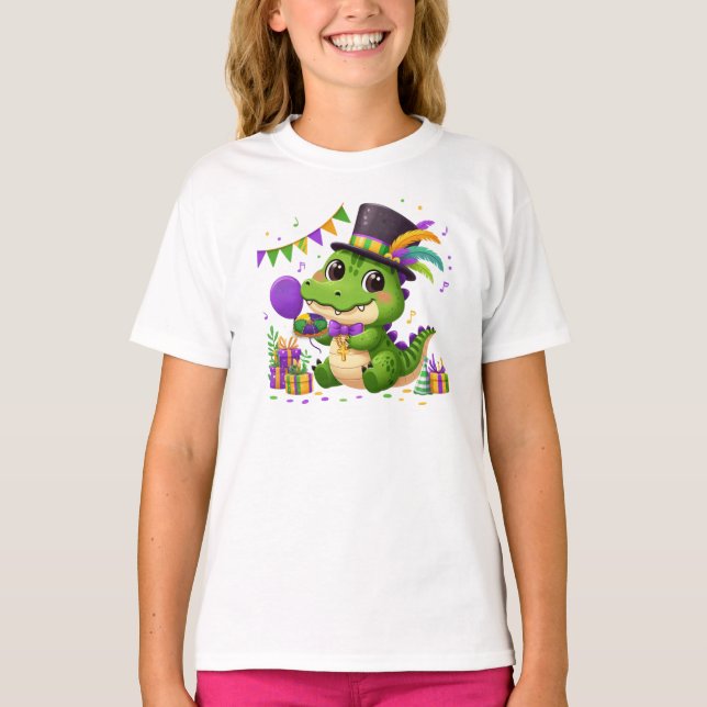 Camiseta Feliz Mardi Gras Jacaré (Frente)