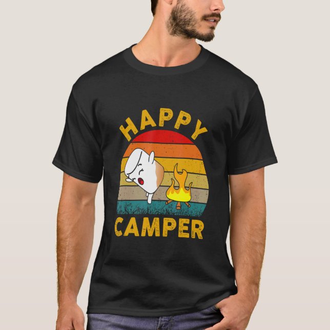 Camiseta Feliz Marshmallow Camper Bonfire Kids Mulheres M (Frente)