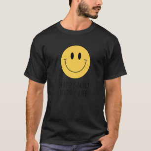 Camiseta Feliz Mente Feliz Vida Amarelo Sorriso Motivação