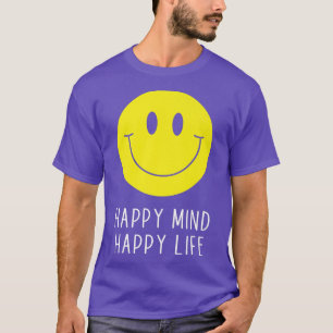 Camiseta Feliz Mente Feliz Vida Amarelo Sorriso Motivação