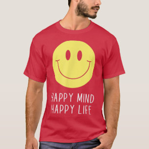 Camiseta Feliz Mente Feliz Vida Amarelo Sorriso Motivação