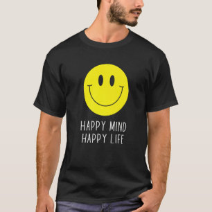 Camiseta Feliz Mente Feliz Vida Amarelo Sorriso Motivação