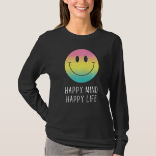 Camiseta Feliz Mente Feliz Vida Arco-Íris Sorri Motivação