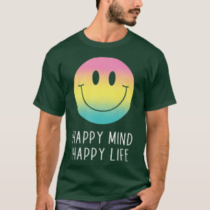 Camiseta Feliz Mente Feliz Vida Arco-Íris Sorri Motivação