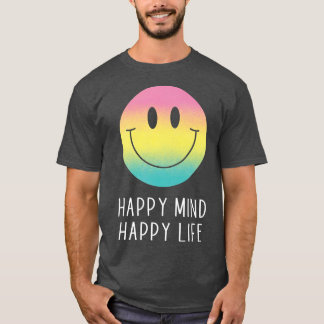 Camiseta Feliz Mente Feliz Vida Arco-Íris Sorri Motivação