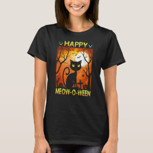 Camiseta Feliz Meow O Ween Black Cat 2021 Gatos De Hallowee