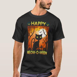 Camiseta Feliz Meow O Ween Black Cat 2021 Gatos De Hallowee