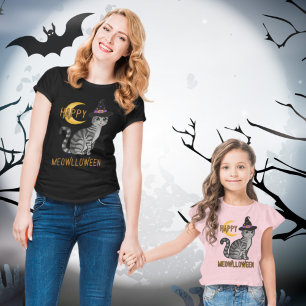 Camiseta Feliz Meowlloween Desenho Divertido de Gato com Lu